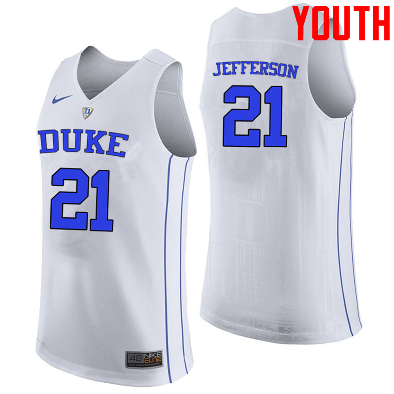 Youth #21 Amile Jefferson Duke Blue Devils College Basketball Jerseys-White